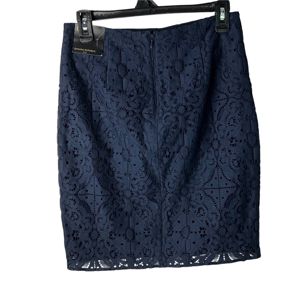 Banana Republic‎ Navy Blue Lace Pencil Skirt NWT Size 0 Floral Geometric Mini